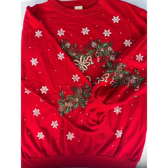 VTG Holiday Time 90s Womens M Oversized Tacky Christmas Bear Sweatshirt Wreath - Picture 4 of 11